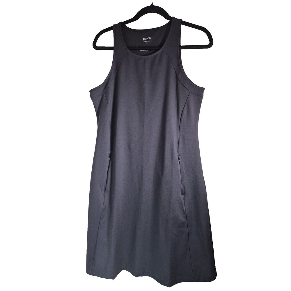 Peach Women's Athleisure Tank Dress S Black Casual Pocket Athletic Knee Length